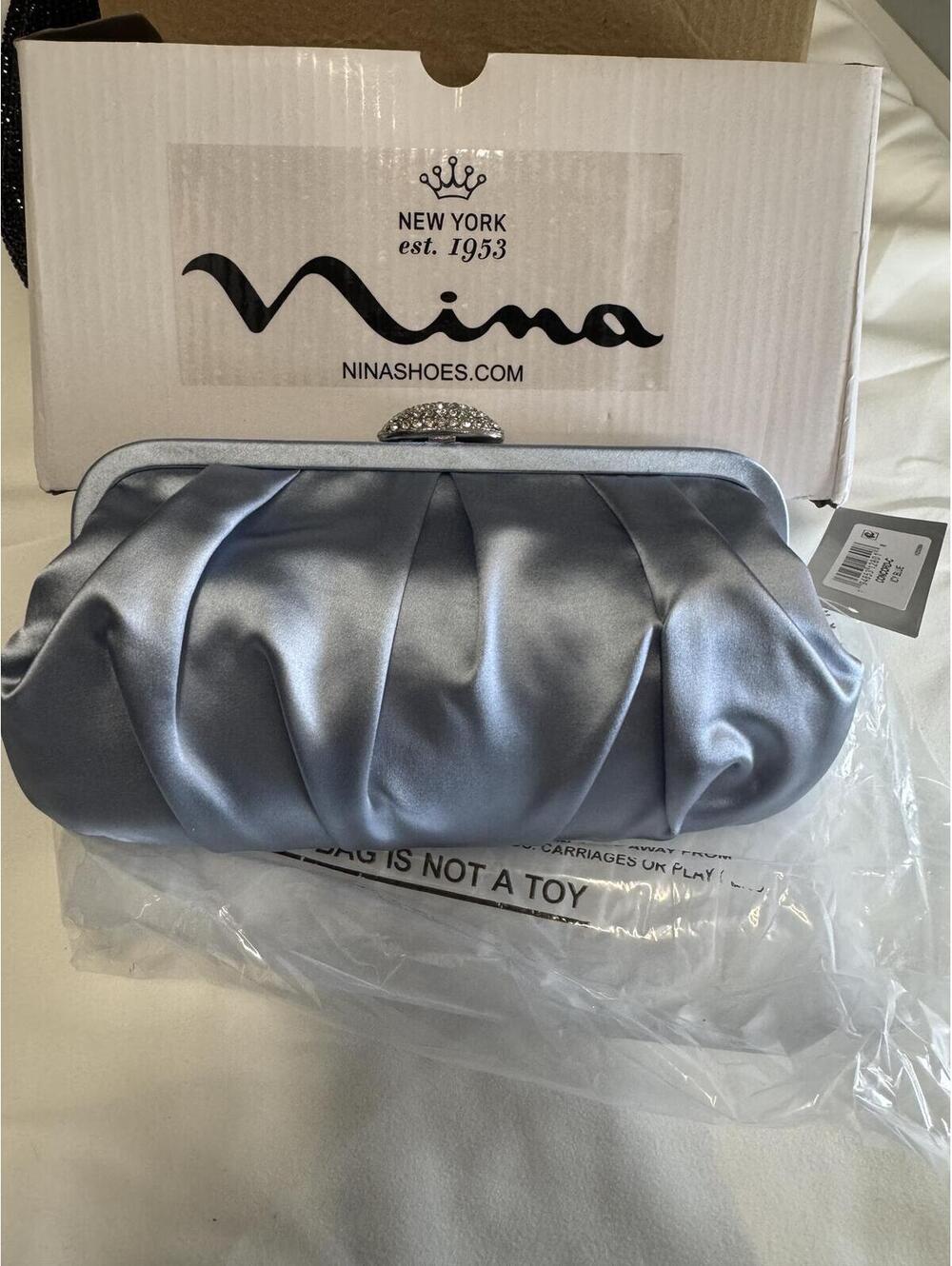 Nina Satin Evening Clutch Bag with Crystal Clasp and Chain Strap